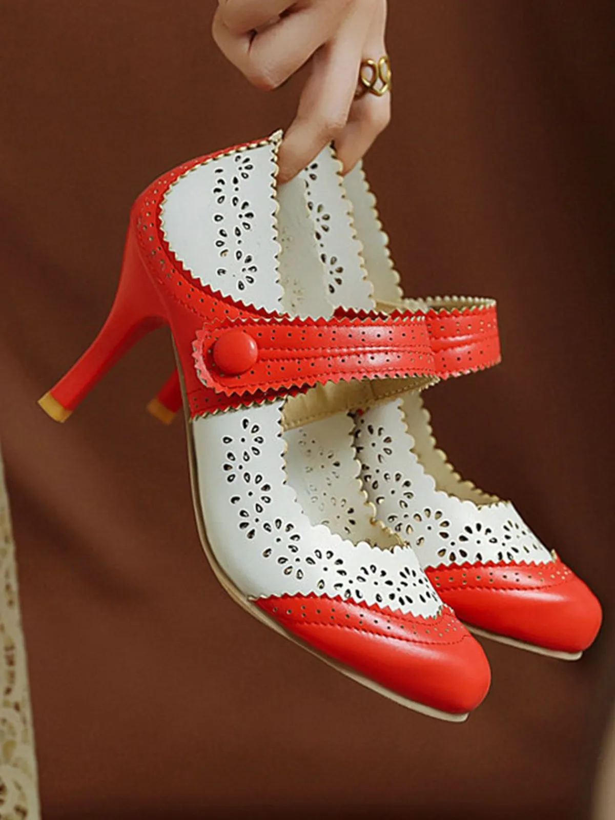 Discount Retro Stage Retro Hollow Out Ankle Strap High Heels Shoes