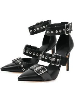 New Retro Stage Retro Lace-up Button Décor Pointed Shoes