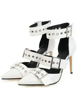 New Retro Stage Retro Lace-up Button Décor Pointed Shoes