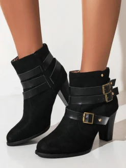 Hot Retro Stage Retro Leather Belt Suede High Heel Shoes