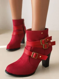 Outlet Retro Stage Retro Leather Belt Suede High Heel Shoes