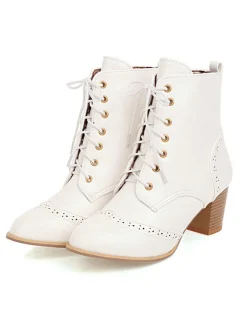Sale Retro Stage Retro Leather Medium Heel Lace-Up Combat Boots
