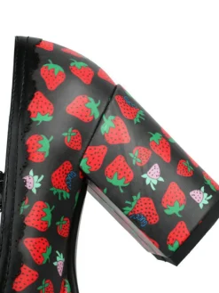 Outlet Retro Stage Retro Leather Strawberry Bow Chunky Heels