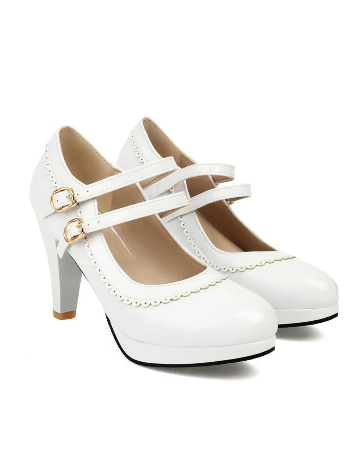 Discount Retro Stage Retro Mary Jane Chunky High Heels Shoes