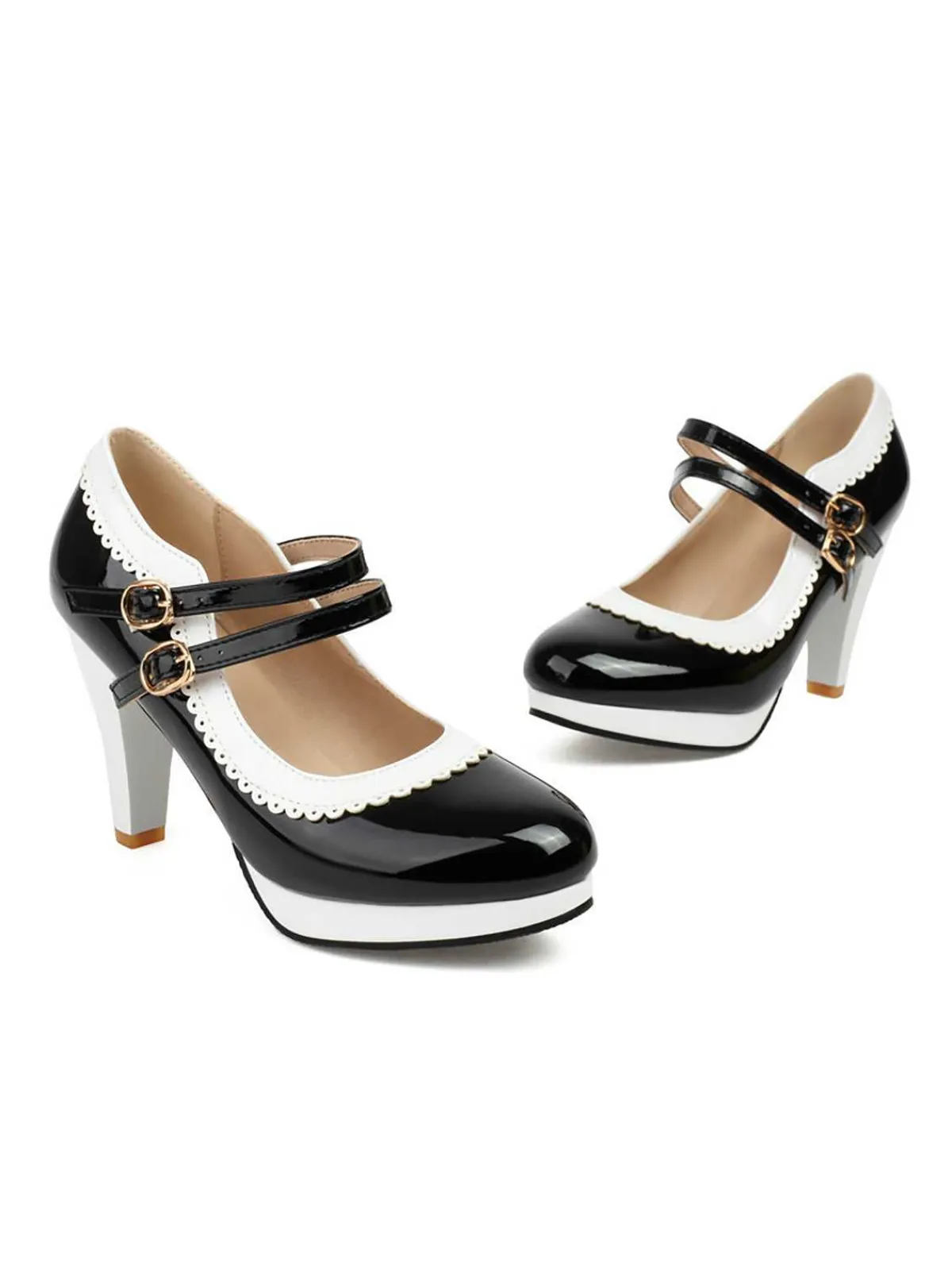 Discount Retro Stage Retro Mary Jane Chunky High Heels Shoes