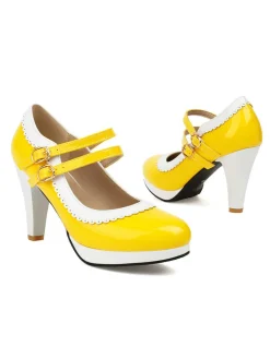Discount Retro Stage Retro Mary Jane Chunky High Heels Shoes