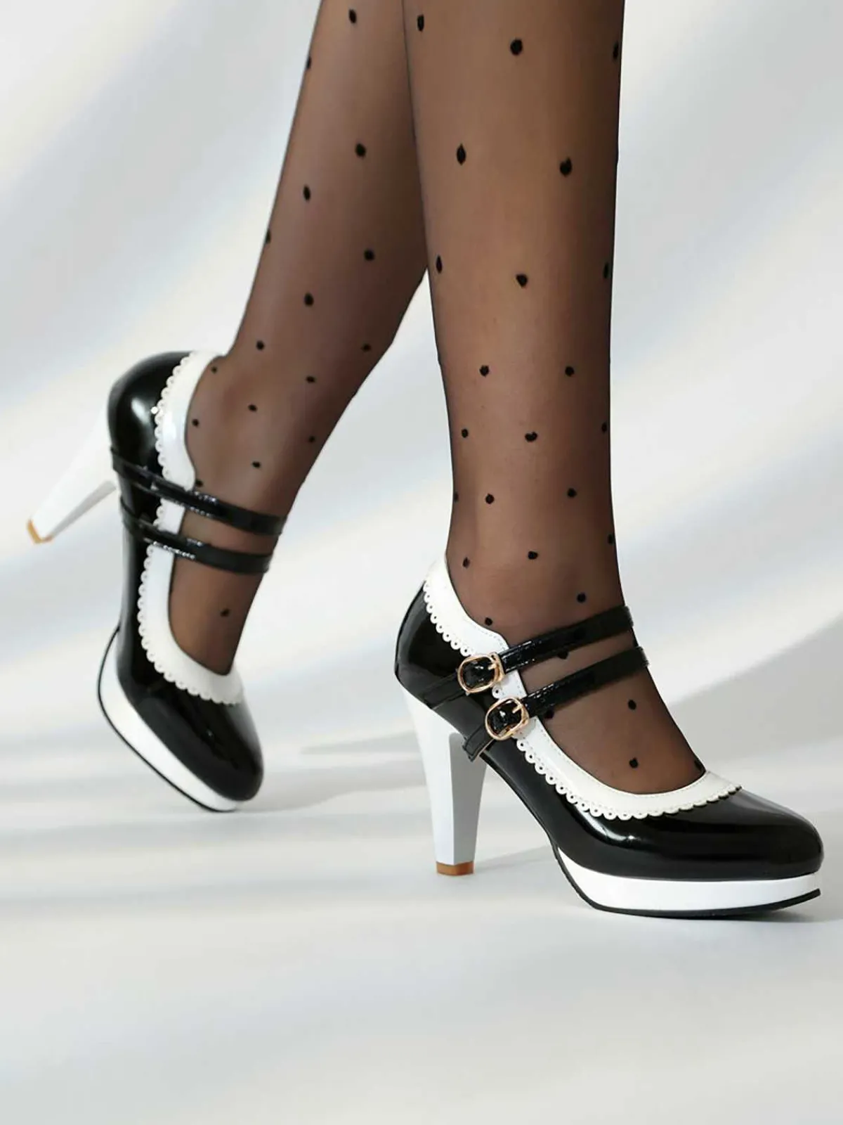 Discount Retro Stage Retro Mary Jane Chunky High Heels Shoes