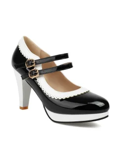 Discount Retro Stage Retro Mary Jane Chunky High Heels Shoes