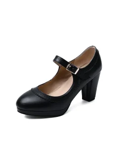 Hot Retro Stage Retro Mary Jane Leather Chuny Heels
