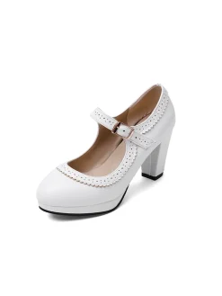 Hot Retro Stage Retro Mary Jane Leather Chuny Heels