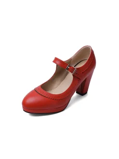 Hot Retro Stage Retro Mary Jane Leather Chuny Heels