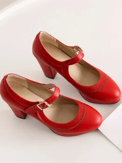 Hot Retro Stage Retro Mary Jane Leather Chuny Heels