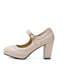 Hot Retro Stage Retro Mary Jane Leather Chuny Heels