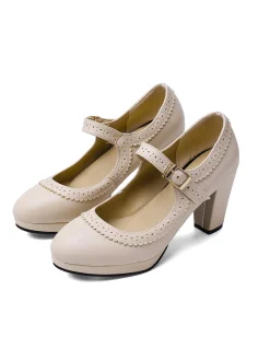 Hot Retro Stage Retro Mary Jane Leather Chuny Heels