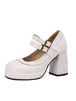 Hot Retro Stage Retro Mary Jane Patent Leather Platform Chuny Heels