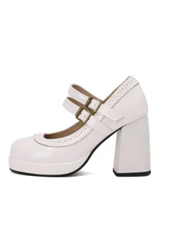 Hot Retro Stage Retro Mary Jane Patent Leather Platform Chuny Heels