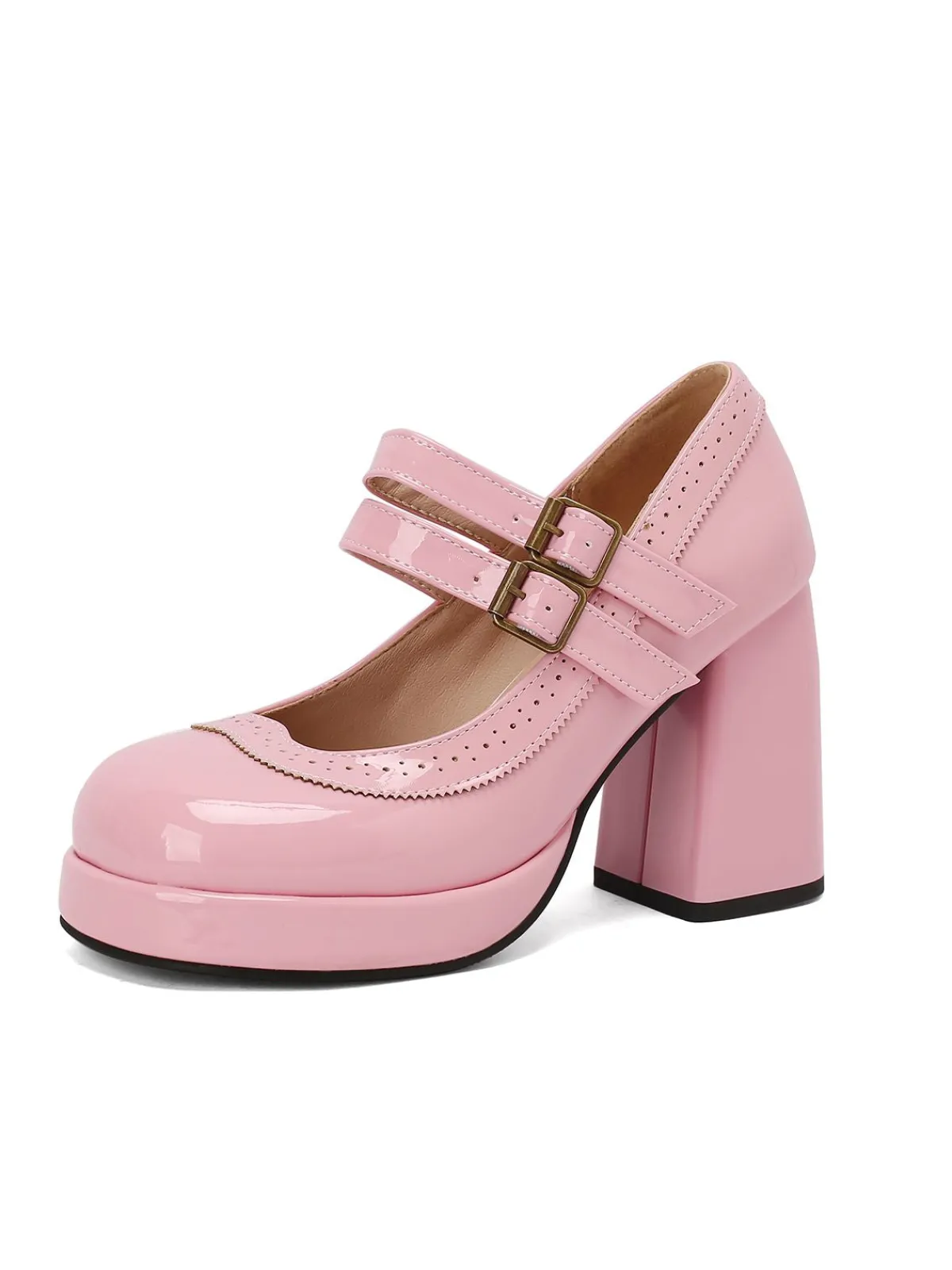 Hot Retro Stage Retro Mary Jane Patent Leather Platform Chuny Heels