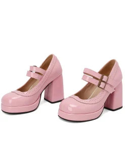 Hot Retro Stage Retro Mary Jane Patent Leather Platform Chuny Heels