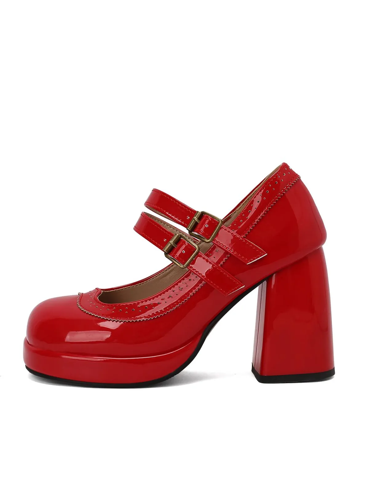 Hot Retro Stage Retro Mary Jane Patent Leather Platform Chuny Heels
