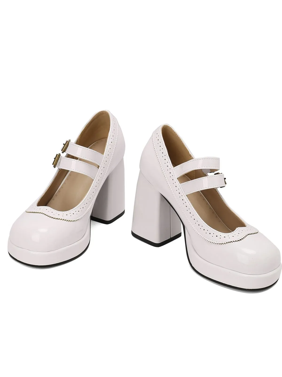Hot Retro Stage Retro Mary Jane Patent Leather Platform Chuny Heels