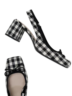 Hot Retro Stage Retro Mary Jane Plaid Chunky Heel Shoes