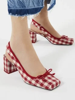 Hot Retro Stage Retro Mary Jane Plaid Chunky Heel Shoes