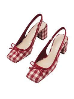 Hot Retro Stage Retro Mary Jane Plaid Chunky Heel Shoes