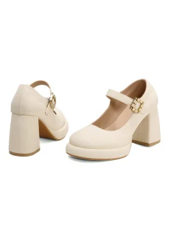 Best Retro Stage Retro Mary Jane Round Toe High Heel Shoes Beige