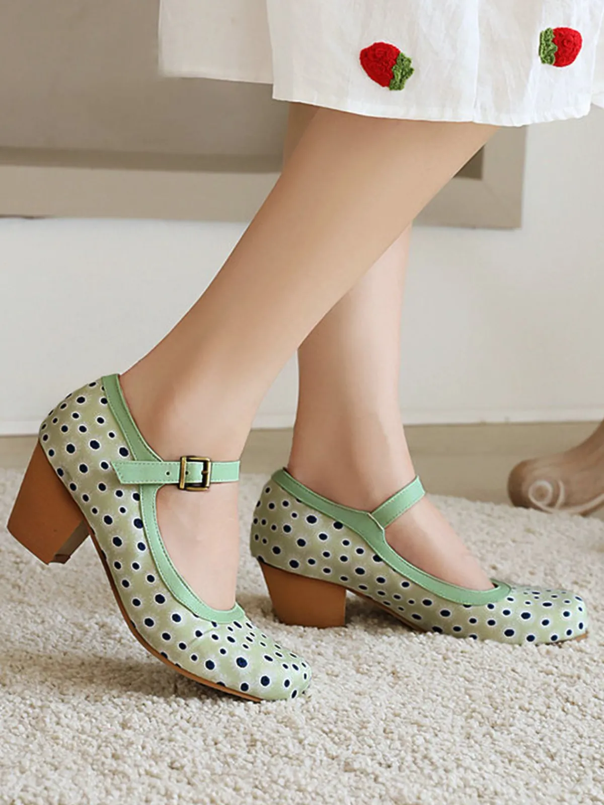 Discount Retro Stage Retro Mid Heels Mary Jane Shoes