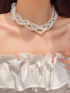 Hot Retro Stage Retro Multi-Layered Pearl Pendant Necklace