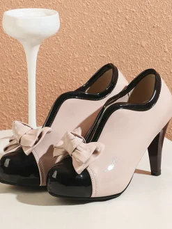 New Retro Stage Retro Patchwork Ankle French Heel Shoes