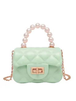 Best Retro Stage Retro Pearl Argyle Chain Strap Mini Handbag