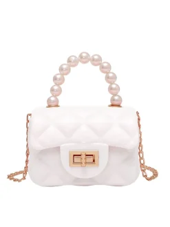 Clearance Retro Stage Retro Pearl Argyle Chain Strap Mini Handbag