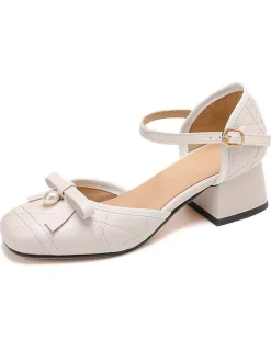 Hot Retro Stage Retro Pearl Bow Mary Jane Heels