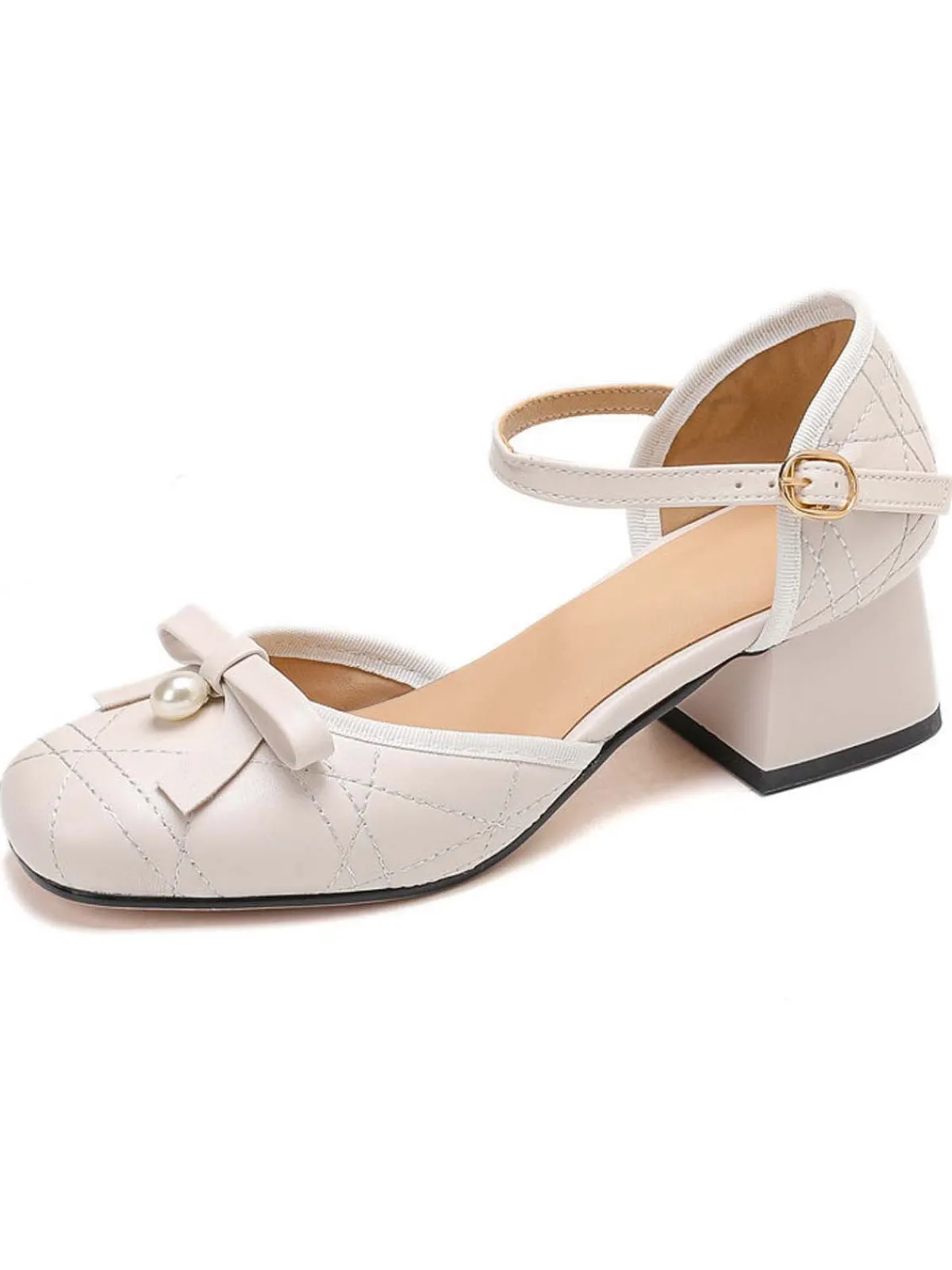 Hot Retro Stage Retro Pearl Bow Mary Jane Heels