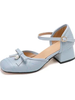 Hot Retro Stage Retro Pearl Bow Mary Jane Heels