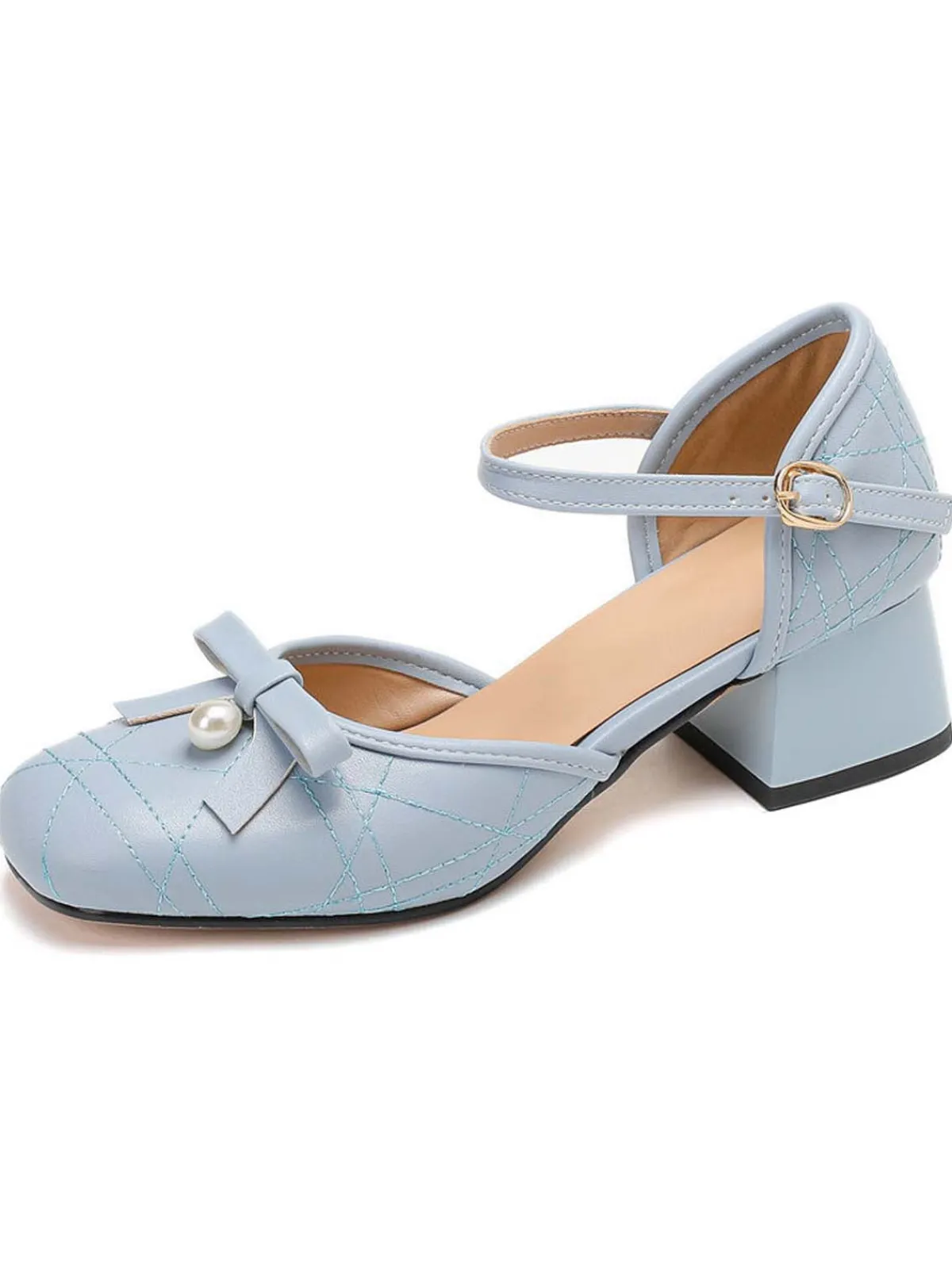 Hot Retro Stage Retro Pearl Bow Mary Jane Heels