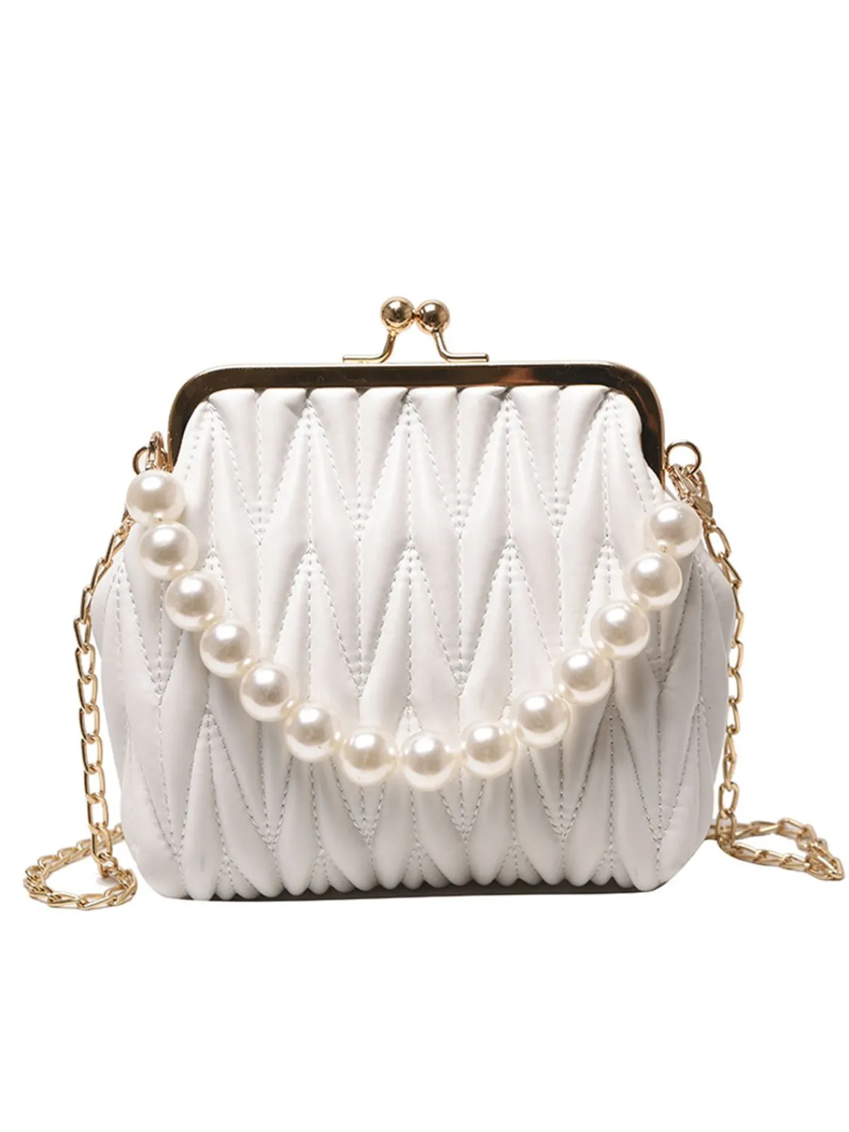 Clearance Retro Stage Retro Pearl Chain Solid Frame Bag