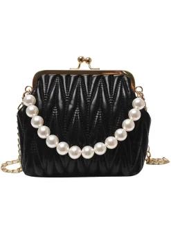 Clearance Retro Stage Retro Pearl Chain Solid Frame Bag