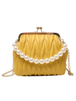 Clearance Retro Stage Retro Pearl Chain Solid Frame Bag