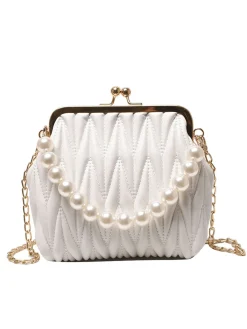 New Retro Stage Retro Pearl Chain Solid Frame Bag
