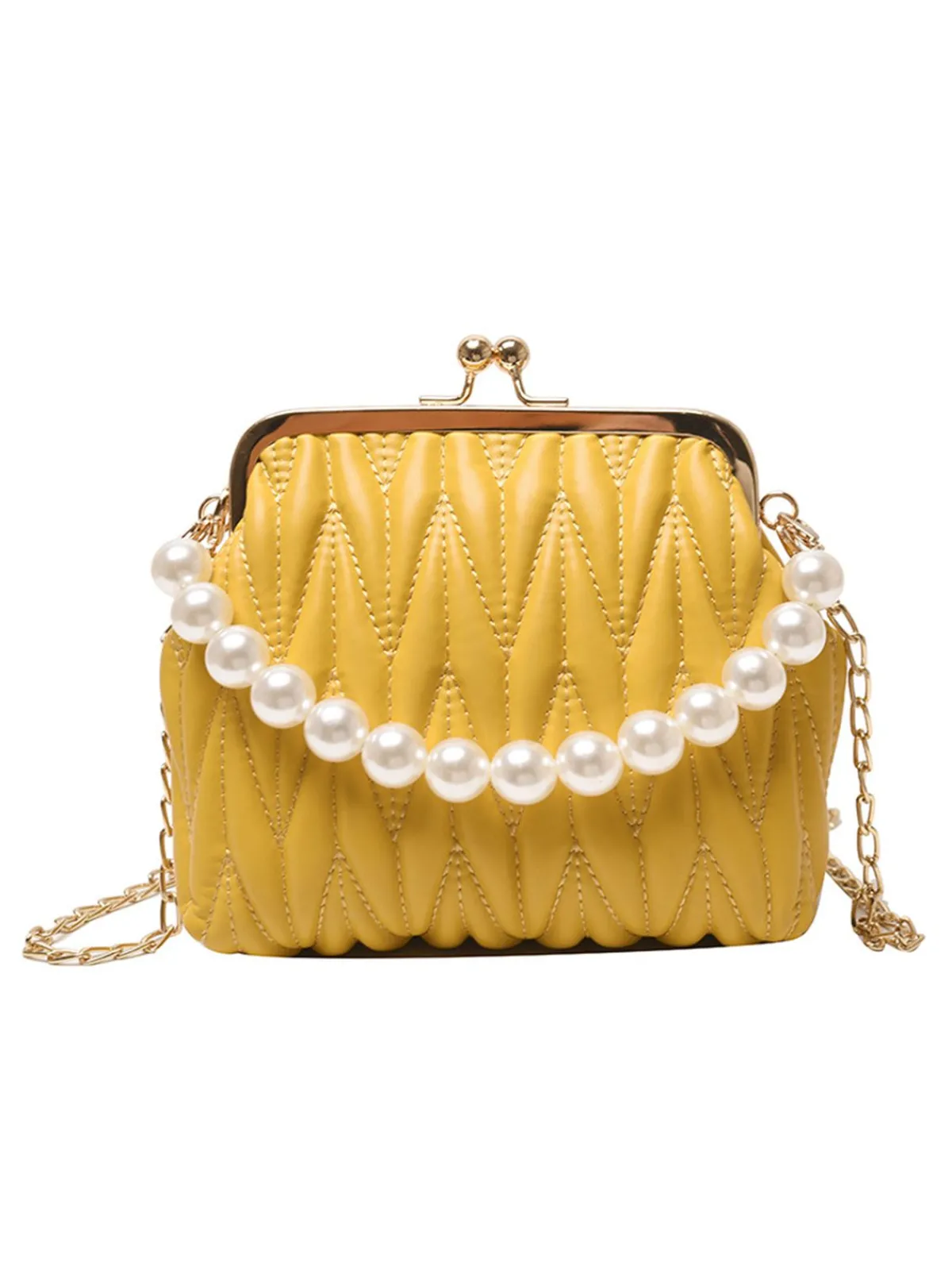 Fashion Retro Stage Retro Pearl Chain Solid Frame Bag