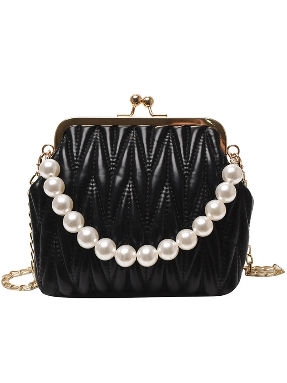 Fashion Retro Stage Retro Pearl Chain Solid Frame Bag