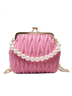 Fashion Retro Stage Retro Pearl Chain Solid Frame Bag