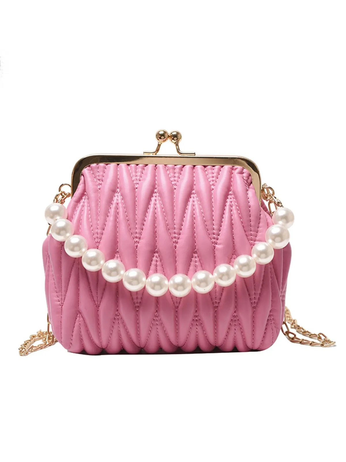 Fashion Retro Stage Retro Pearl Chain Solid Frame Bag