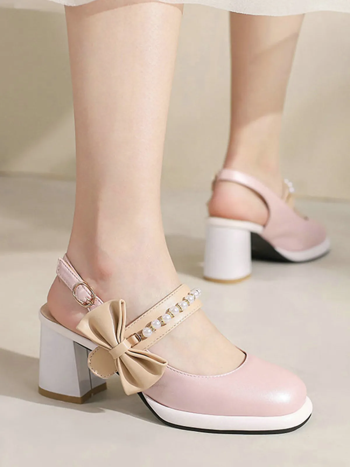 Outlet Retro Stage Retro Pearl Décor Sling Back Shoes