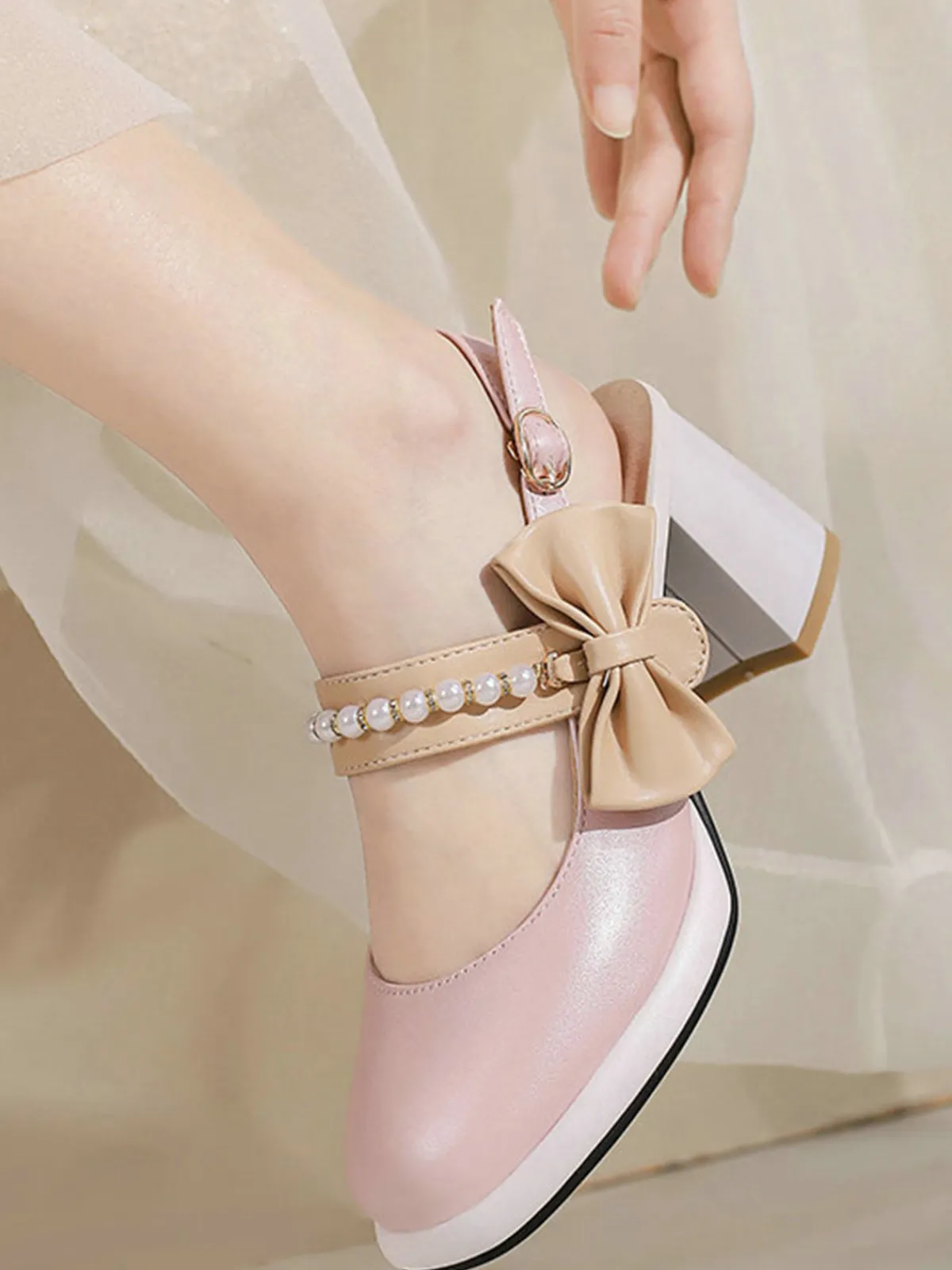 Outlet Retro Stage Retro Pearl Décor Sling Back Shoes