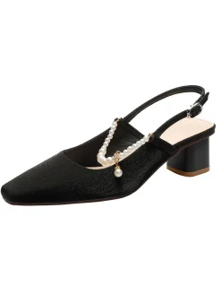 Outlet Retro Stage Retro Pearl Open Heel Black Chunky Heels Shoes