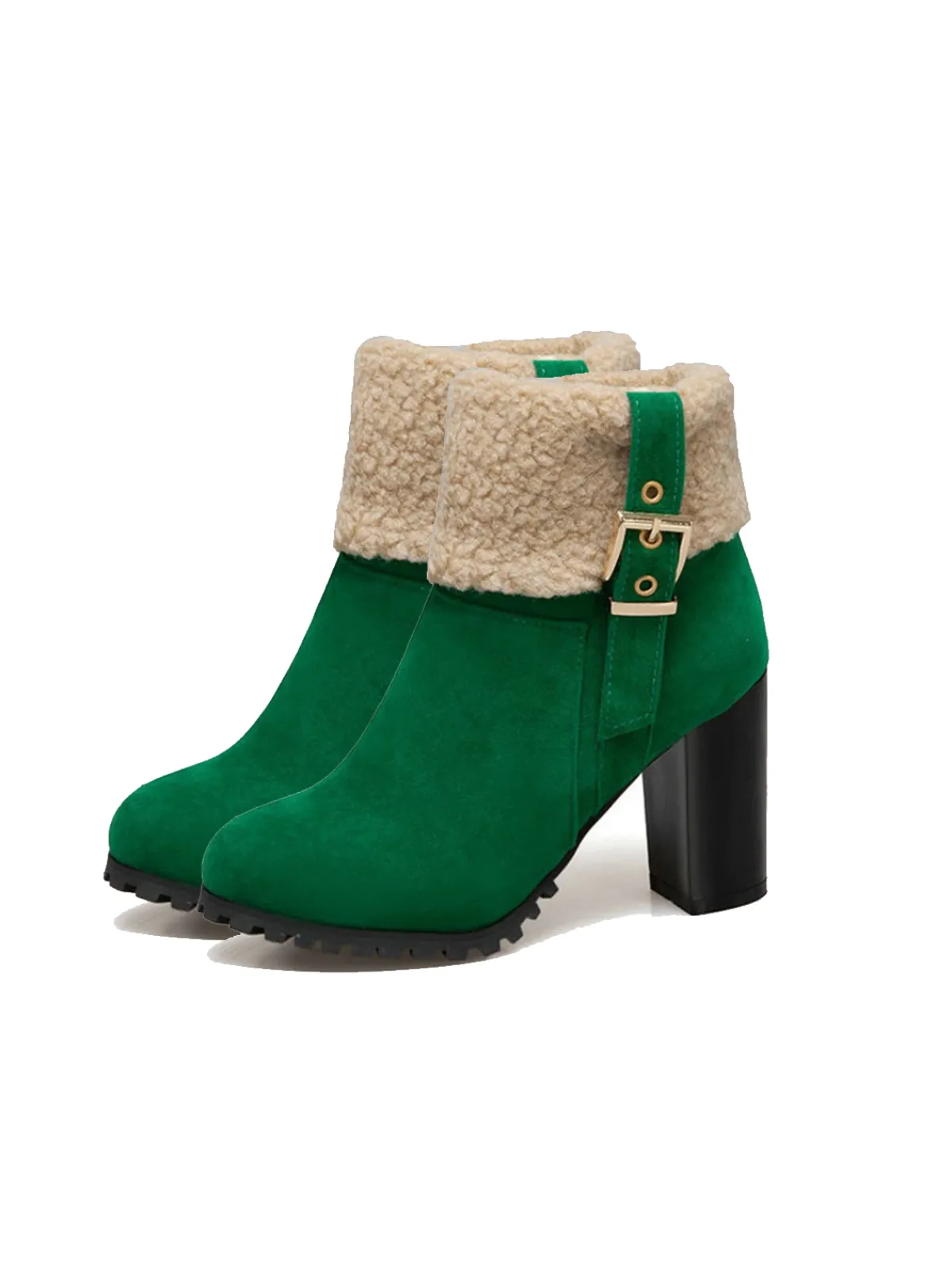 Hot Retro Stage Retro Plus Velvet Chunky Heel Short Boots