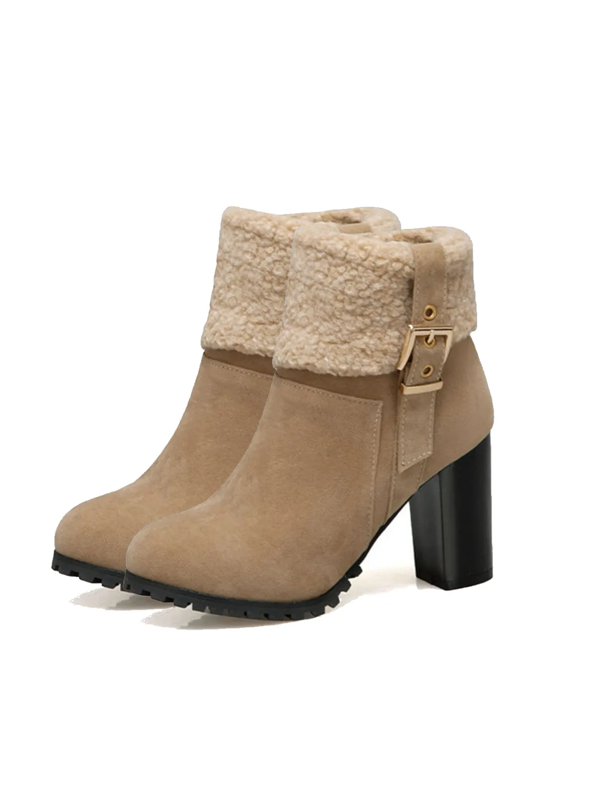 Hot Retro Stage Retro Plus Velvet Chunky Heel Short Boots